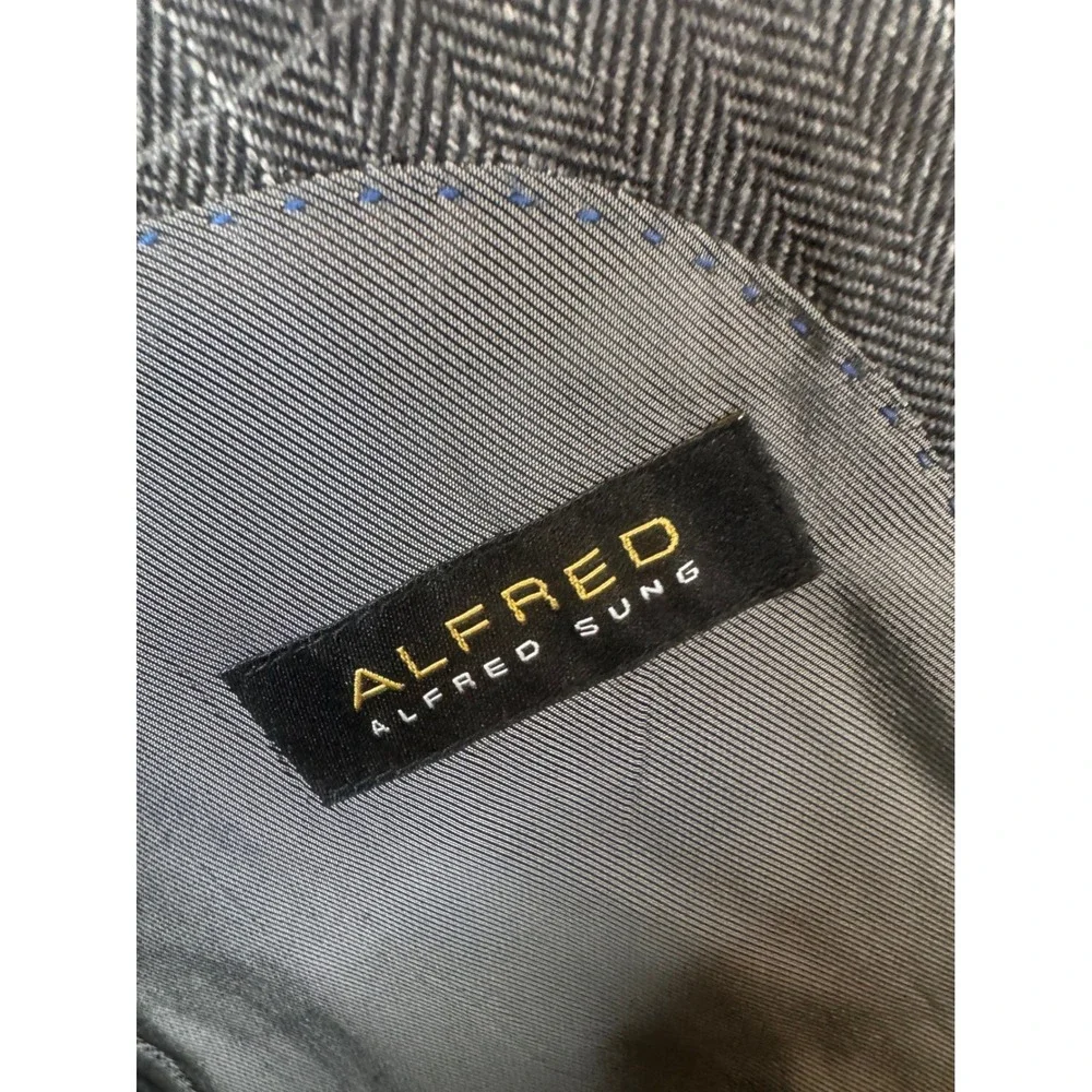 Alfred Sung Mens Grey Windowpane Wool‎ Silk Linen Blend Blazer Jacket 44 X-Long